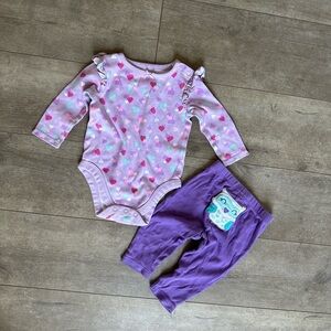Garanimals Baby Girl 6M Multi Heart Long Sleeve Bodysuit Carters Owl Pants set